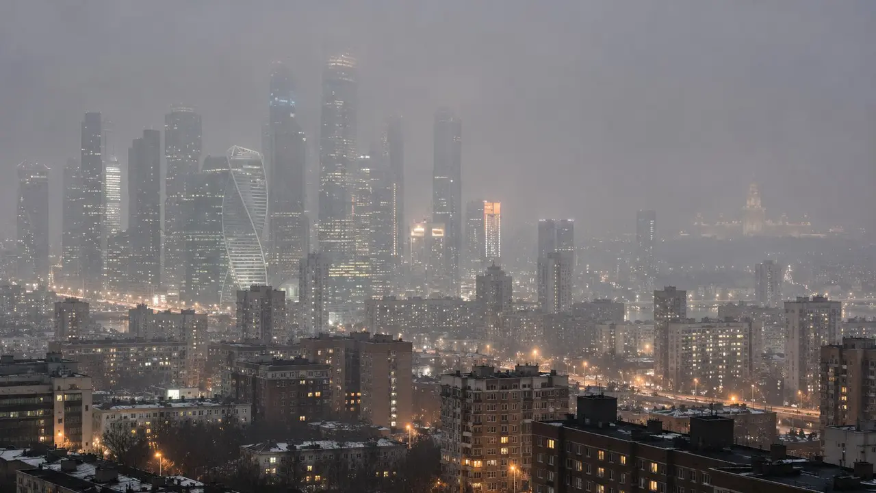 Панорама московских новостроек в тумане